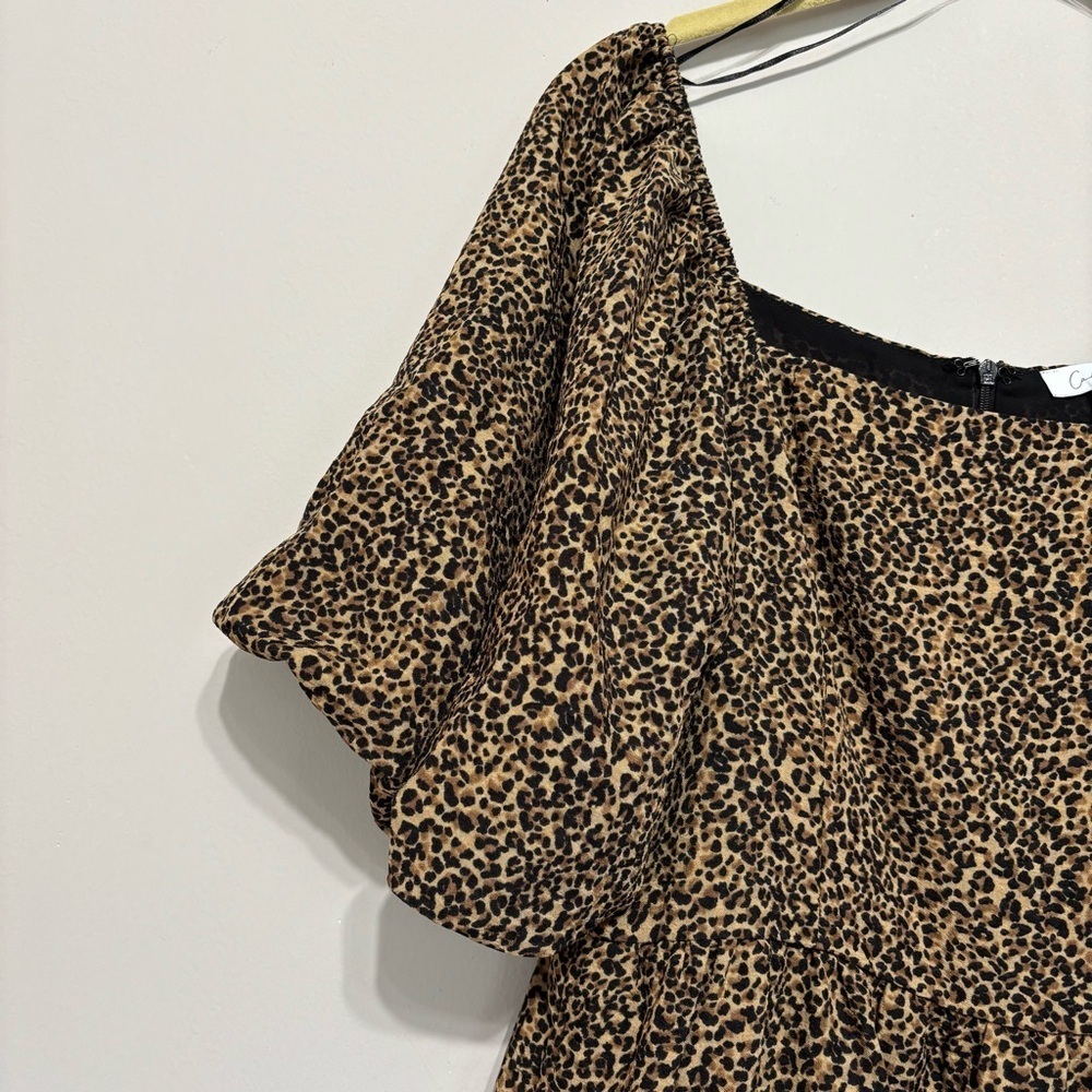 Casual Brown Tiered Midi Sundress with Puff Sleeves - Picture 3 of 5